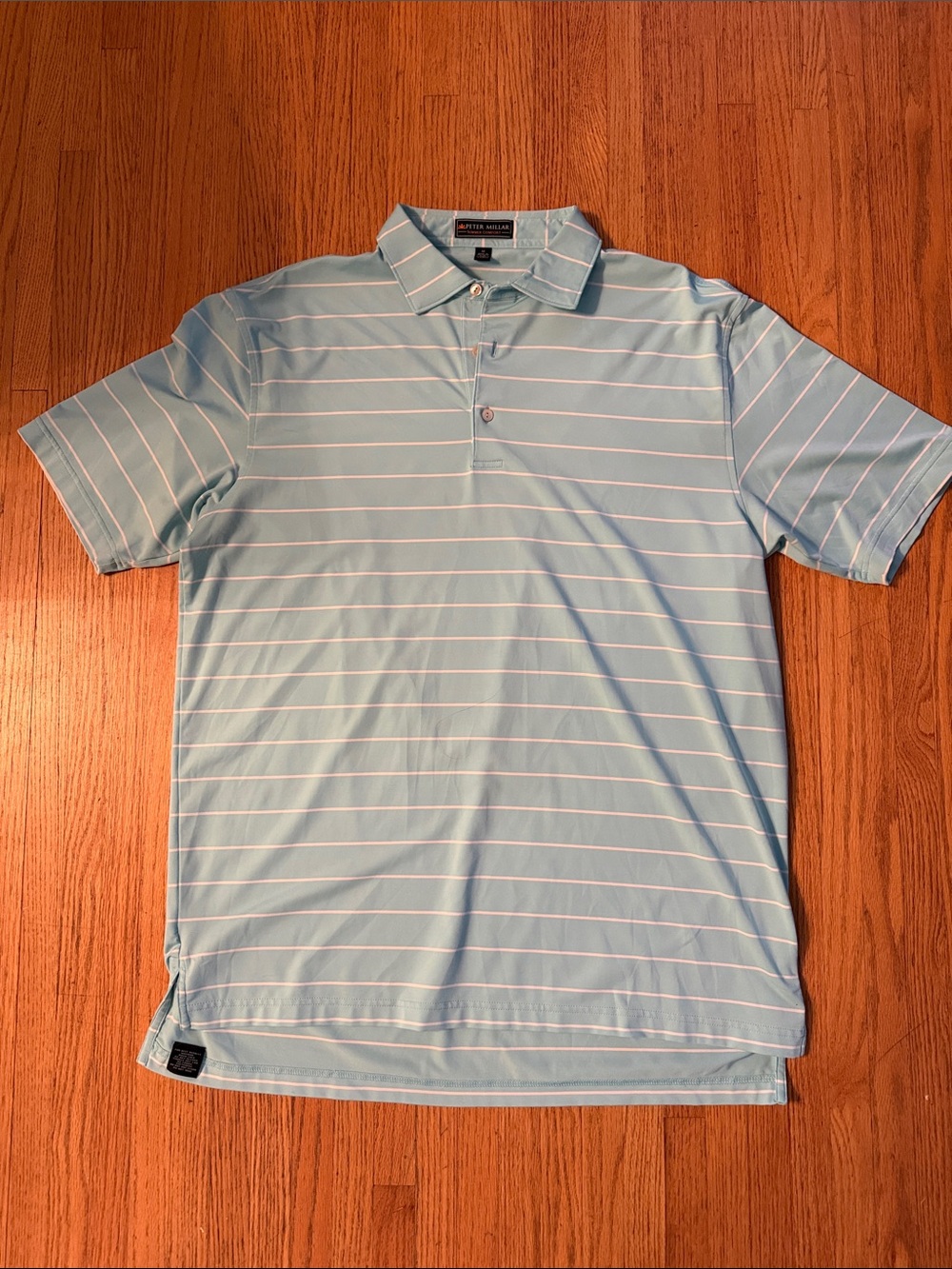 Peter Millar Blue Polo with White Stripes turquoise size medium summer comfort 👀